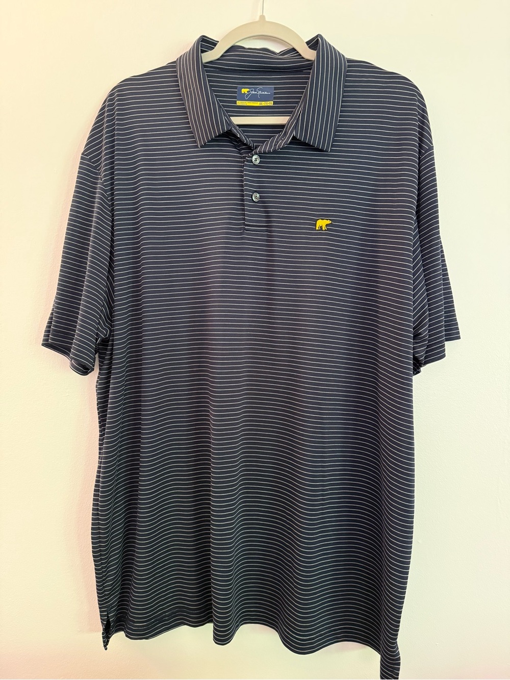 Jack Nicklaus Golden Bear Polo Shirt XXL Navy Blue Striped Performance Golf Polo